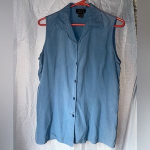 Light grayish- blue sleeveless button down for women